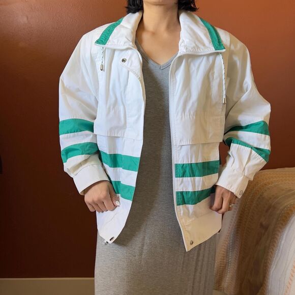 90s London fog jacket, windbreaker white green, size small - Picture 2 of 10